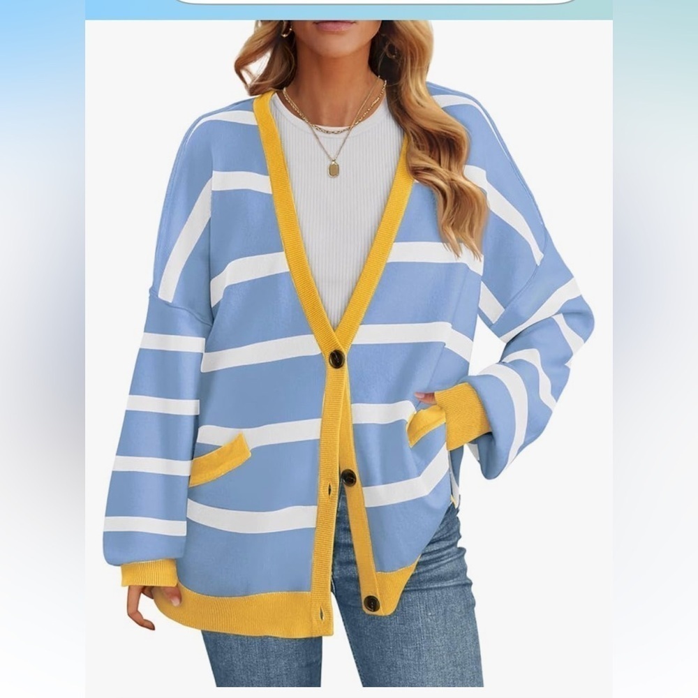 NWT LongSleeve Oversized Cardigan Sweaters  Color Block Striped Open Front Knit